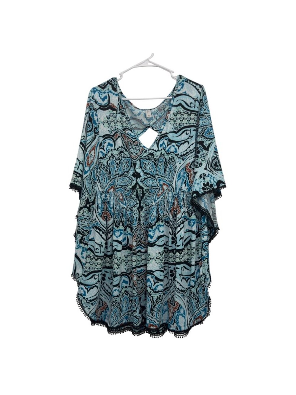 Swim by Cacique Blue Paisley Cover-Up Dress Size 18/20 Crochet Hem Keyhole Back